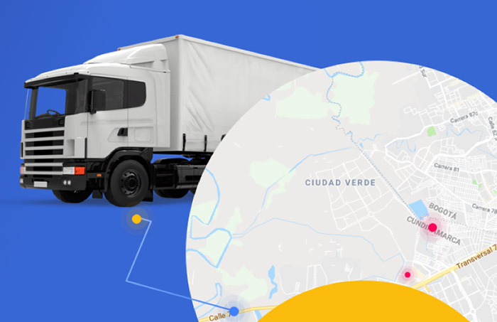 camion blanco y mapa digitalizado