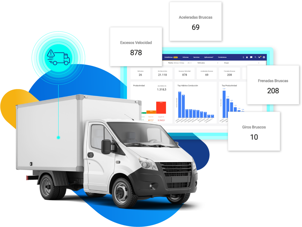 camion blanco con infografias